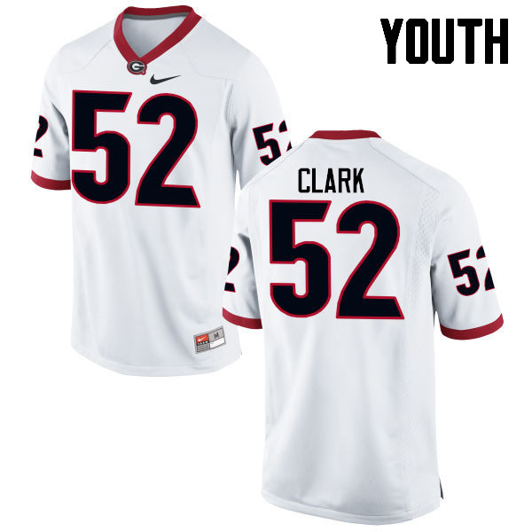 Youth Georgia Bulldogs #52 Tyler Clark College Football Jerseys-White